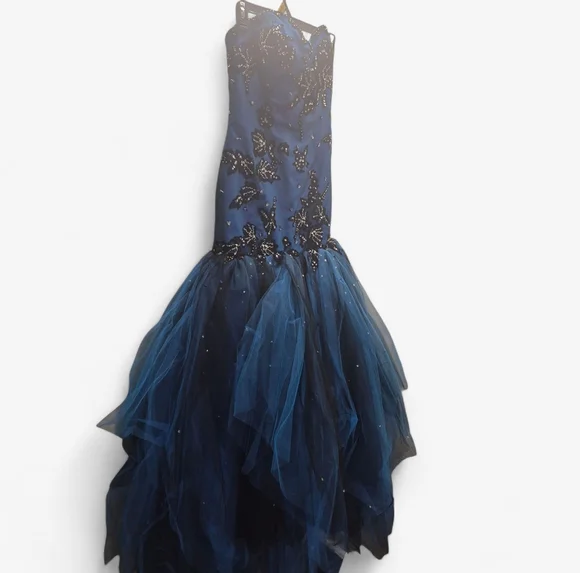 4 Madeline Gardener Blue and Black Prom Dress NwT - Picture 6 of 15